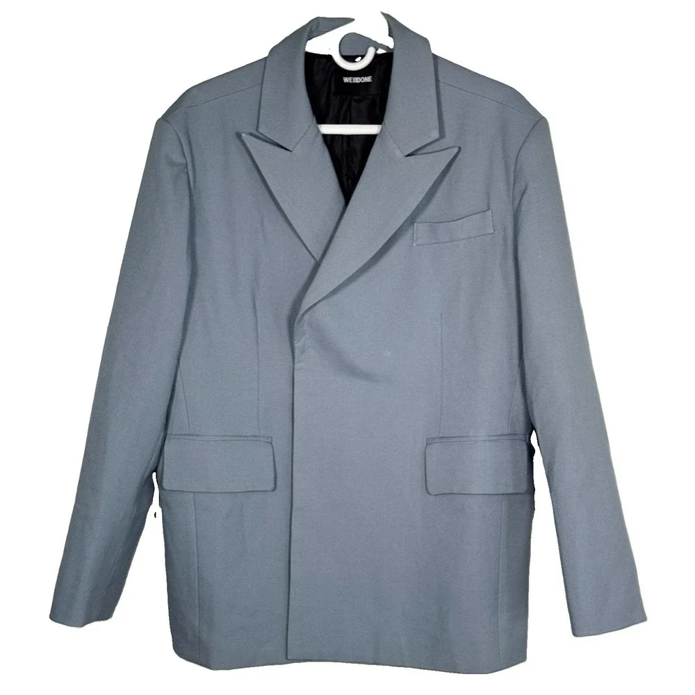 We11done Embossed Logo Double Blazer Jacket Unisex M Sky Blue Oversized Korea